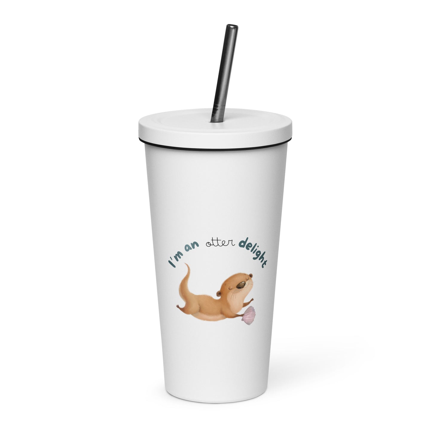 Insulated tumbler with a straw - OTTER DELIGHT